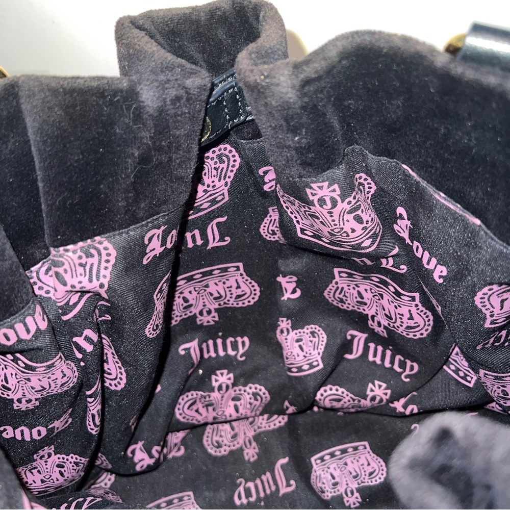 Vintage Black JUICY COUTURE Purse Velour Y2K Shoulder Bag Satchel - Picture 7 of 14